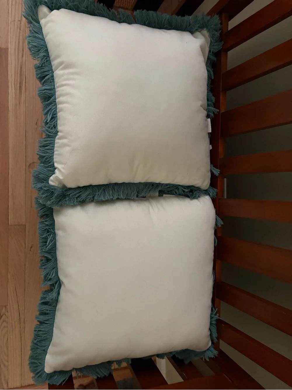 Pier 1 Teal and White Fringed Embroidered Accent Pillow